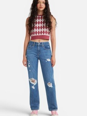 Levi’s Low Pro Straight Leg Distressed Jeans